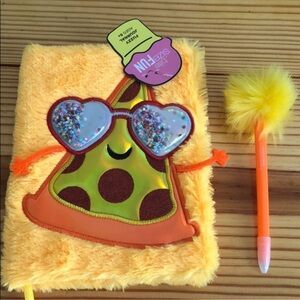 Fuzzy Pizza Notebook with Heart Glasses and Pen